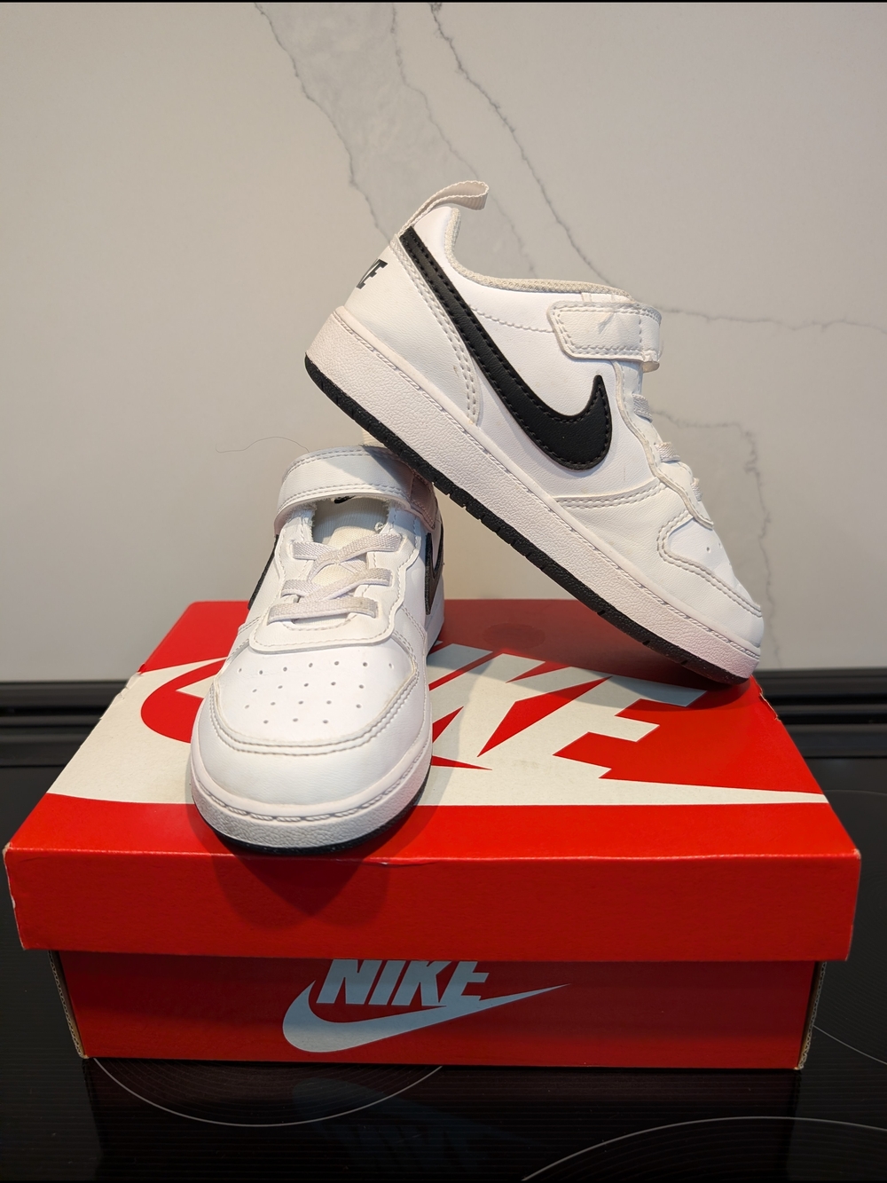 Nike White and Black Toddler Low-Top Sneakers with Velcro
